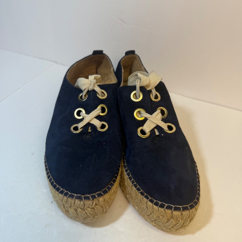 Eric Michael Navy Suede Espadrille Sneakers Lace Up Platform Shoes Made in Spain